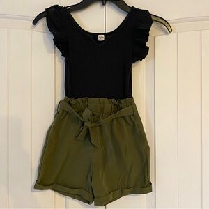 SHEIN Black and Olive Green Ruffle Romper